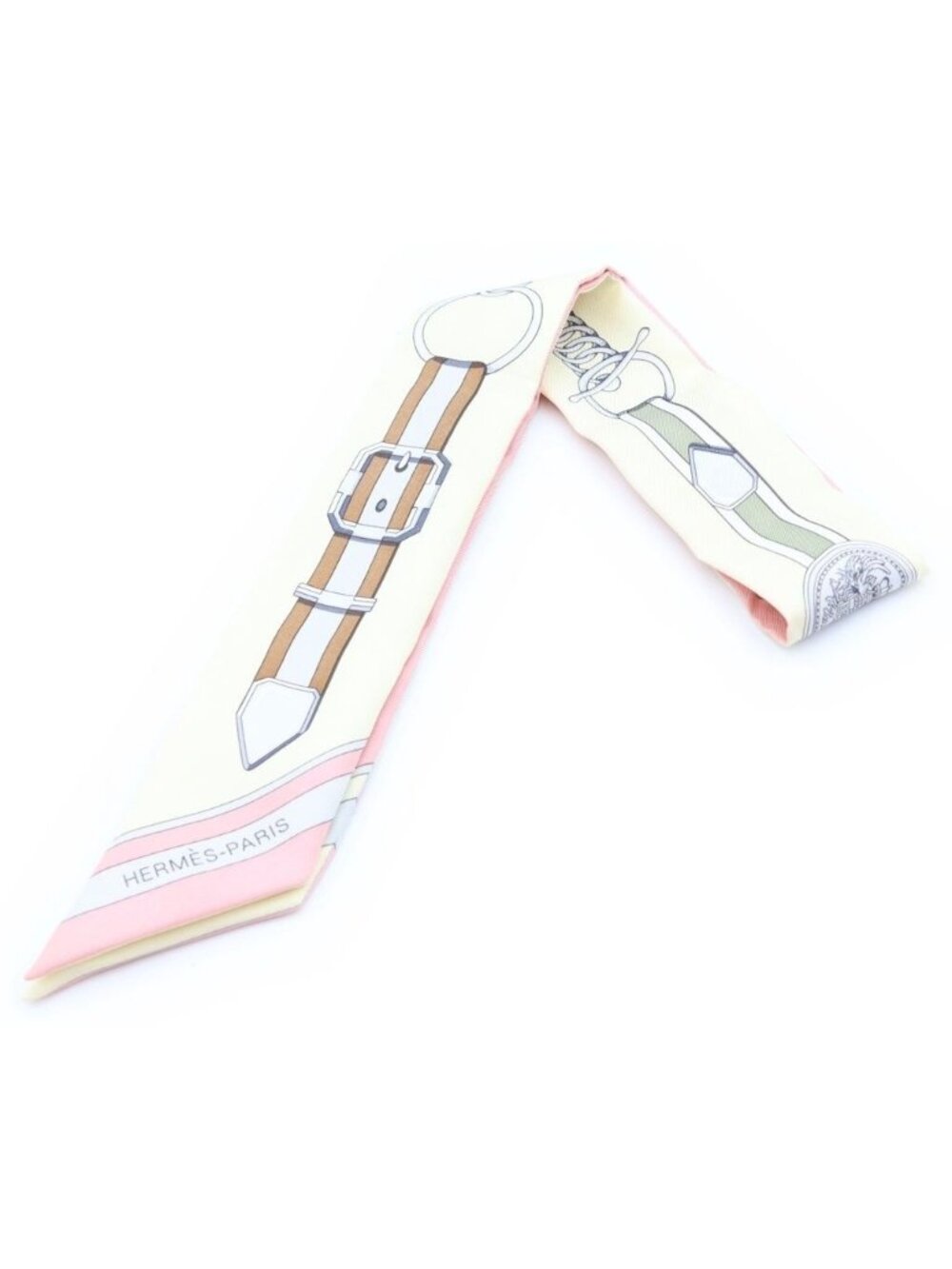 Hermes Twilly Grand Tralala Scarf Silk Beige Pink